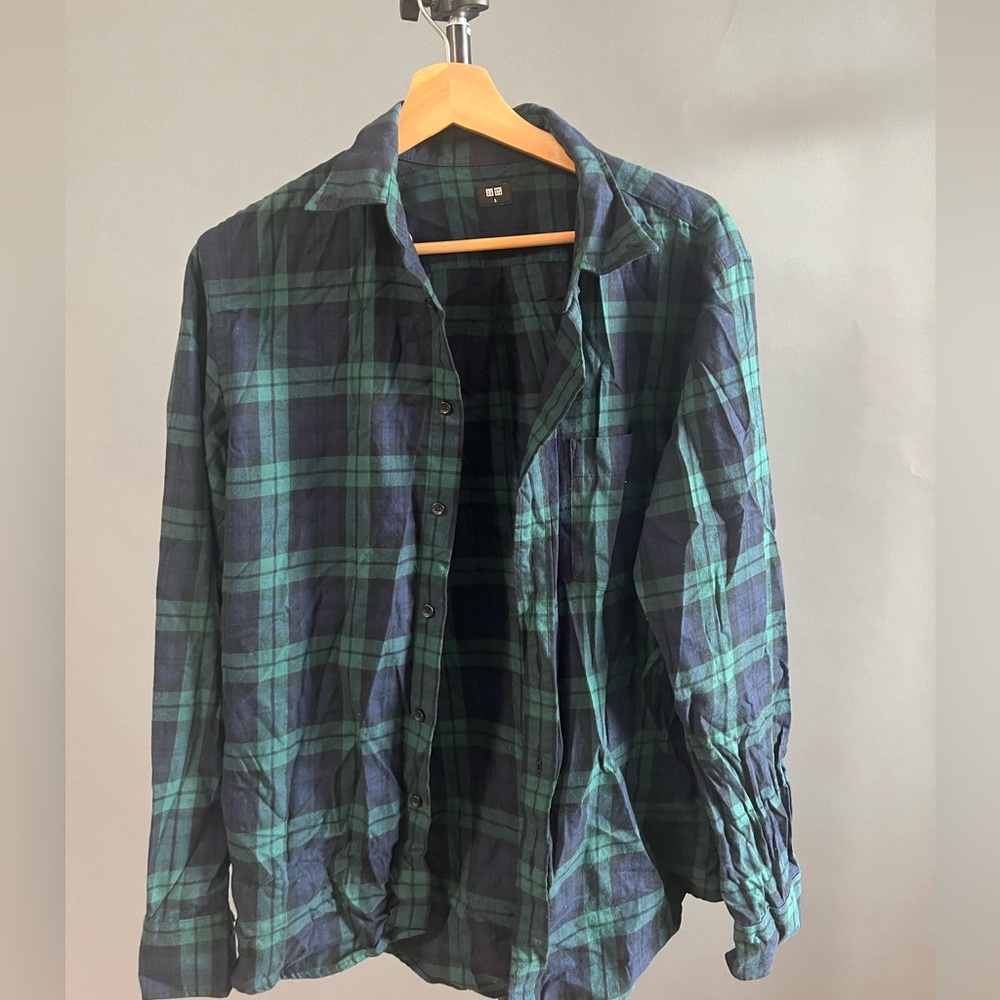 Uniqlo green and blue flannel, size small
